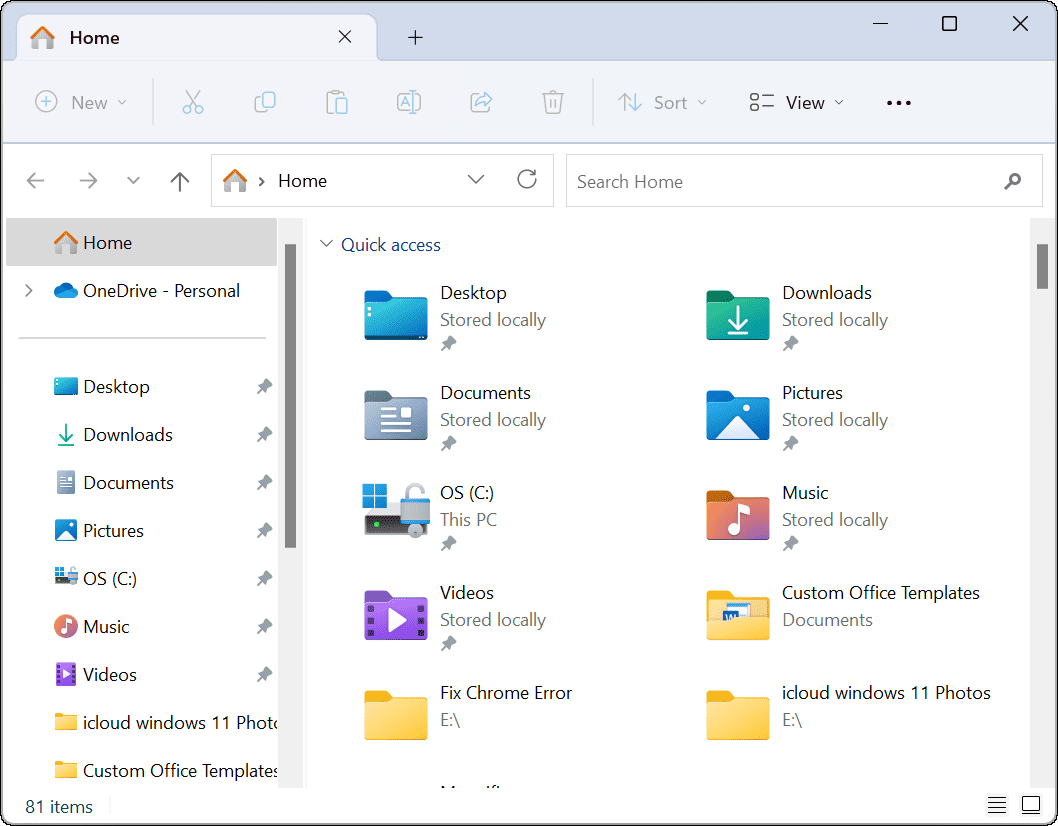 File Explorer Open to OneDrive