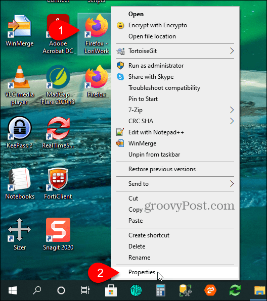 Get the properties of the Firefox shortcut