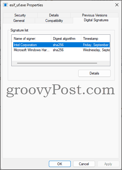 Digital Signature of esif_uf.exe Digital Signature of esif_uf.exe